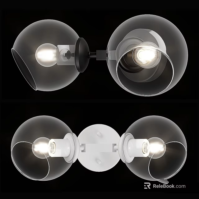 Modern Spherical Wall Sconces With Transparent Shade And Illuminated Double Heads 3d model 