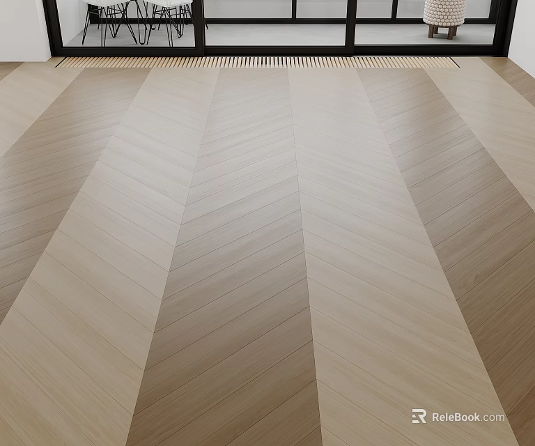 Light Tone Wooden Flooring With Herringbone Pattern In Modern Space 3d model