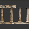 Ancient Classical Architecture Model With Broken Columns And Stone Base Details