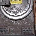 Industrial Metal Safe Design Featuring Circular Door Yellow Caution Label And Secure Handles