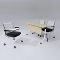 Modern Office Desk With Wooden Top And White Frame Paired With Rolling Chairs