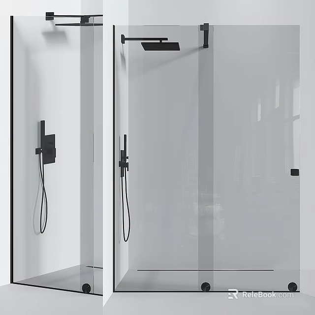 Modern Black Wall Mounted Shower Head With Handheld Sprayer In Glass Partition Shower Room 3d model 