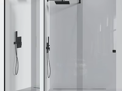 Modern Black Wall Mounted Shower Head With Handheld Sprayer In Glass Partition Shower Room 3d model