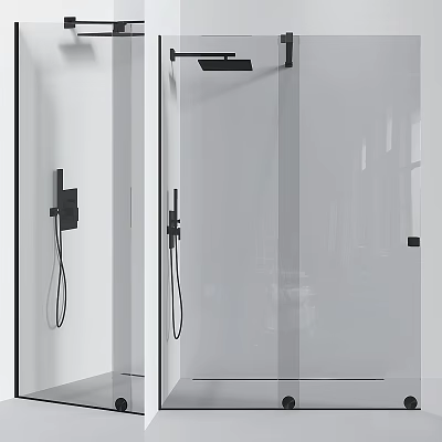 Modern Black Wall Mounted Shower Head With Handheld Sprayer In Glass Partition Shower Room 3d model