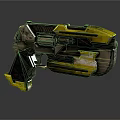 Futuristic Sci-Fi Weapon With Yellow Black Metallic Design And Textured Grip Structure