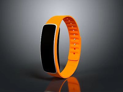 Modern Orange Smart Fitness Bracelet With Black Screen And Perforated Strap 3d model