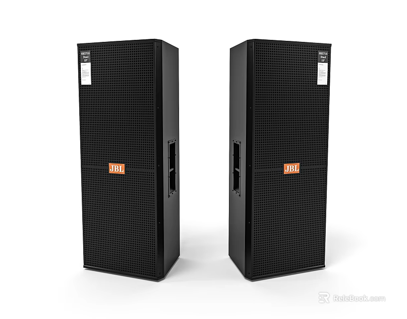 Pair of Black Floor Standing Speakers With Modern Grille Design For Home Audio System 3d model 