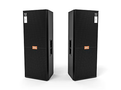 Pair of Black Floor Standing Speakers With Modern Grille Design For Home Audio System 3d model