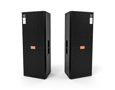 Pair of Black Floor Standing Speakers With Modern Grille Design For Home Audio System 3d model