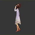 Game And Movie Character With Red Short Hair Wearing Purple Dress Standing In Gray Background