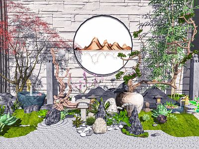 New Chinese Landscape Sparkies Kumi Landscape Villa Courtyard Garden Landscape Courtyard Garden Landscape Sparkies model