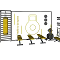 Sports Equipment Setup Including Boxing Bag Dumbbells And Weight Benches For Indoor Gym