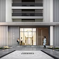 Modern Entrance Gate With Glass Wooden Elements Steps Decorative Pavement And Multi Story Building Balconies