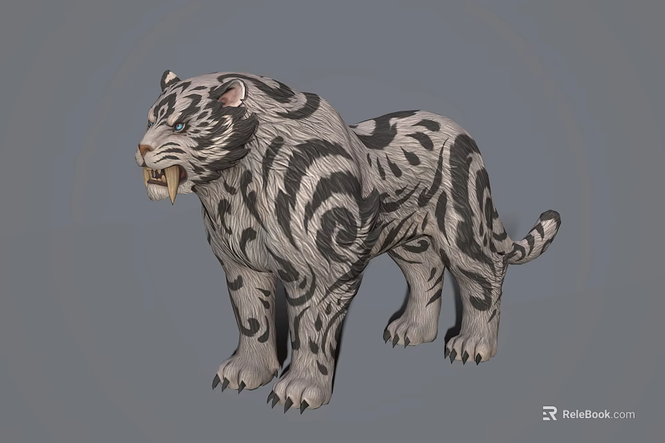 Weapon 3D Model With Tiger Inspired Black White Patterns And Fangs 3d model 