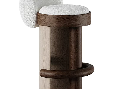 Modern Wooden Bar Stool With White Padded Seat And Curved Armrest Design 3d model