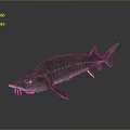 Realistic 3D Rendered Sturgeon Model With Detailed Scales And Long Snout