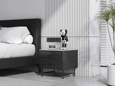 Modern Bedroom Bedside Table With Drawer Table Lamp And Decorative Items 3d model