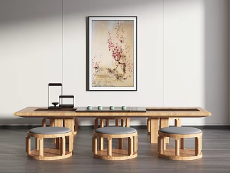 Tea Table Stool Zen Tea Table Stool Wooden Tea Table Stool Combination Fabric Stool Tea Table Japanese Tea Table Stool 3d model
