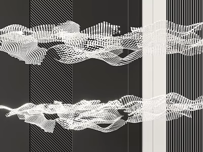Modern White Wavy Mesh Chandelier Design With Curved Lines For Interior 3d model