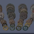 Hardware Tools Featuring Various Colored Gears In Different Sizes And Industrial Design 3d model