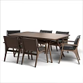 Elegant Modern Wooden Dining Table Set With Rectangular Top And Six Leather Chairs 3d model
