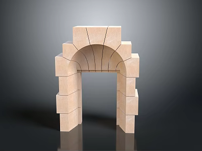 Scenic Stone Archway Made Of Light Colored Bricks Against Dark Background With Reflection 3d model