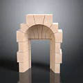Scenic Stone Archway Made Of Light Colored Bricks Against Dark Background With Reflection