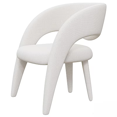 Modern White Accent Chair with Curved Armrests Upholstered Fabric and Slim Legs 3d model