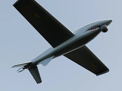 Gray Shark Mouth Design Drone Flying High In Clear Blue Sky 3d model