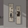 Elegant Wall Decor With Two Vertical Lotus Artworks And Wooden Lattice Accents