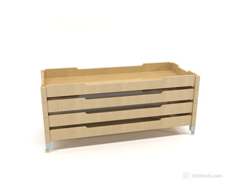 Wooden Kids Bed With Storage Drawers And Blue Legs Simple Design 3d model 