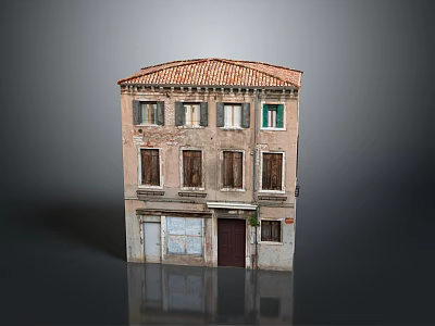 Historic Multi Story Building Exterior With Red Tile Roof Weathered Walls And Windows 3d model