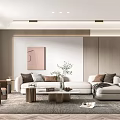 Modern Living Room Interior With Beige Sofa Coffee Table And Decorative Artwork 3d model