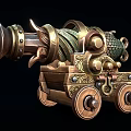 Ornate Historical Cannon With Metallic Barrel Wooden Base Intricate Engravings And Decorative Wheels