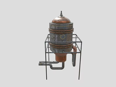 Vintage Copper Still Distillation Equipment With Metal Stand Structure 3d model