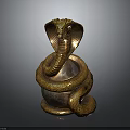 Ornamental Furniture Accent With Golden Coiled Snake Sculpture On Sphere Base Design