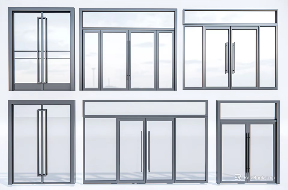 Various Glass Door Designs With Metal Frames And Sliding Features 3d model 