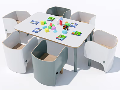 Kids Activity Table with Chairs Colorful Building Blocks and Play Cards Perfect for Toddler Playtime 3d model