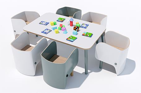 Modern Children's Tables and Chairs Kindergarten Tables and Chairs Handmade Table 3d model