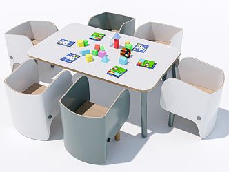 Modern Children's Tables and Chairs Kindergarten Tables and Chairs Handmade Table 3d model