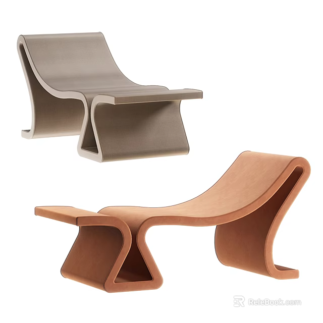 Modern Lounge Chair With Curved Structure In Gray And Brown Contemporary Design 3d model 