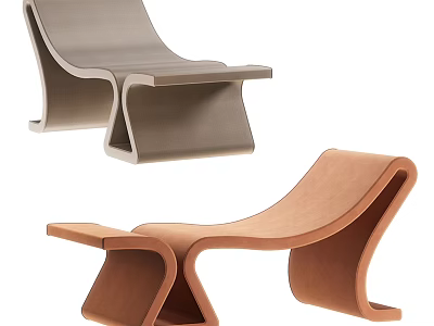 Modern Lounge Chair With Curved Structure In Gray And Brown Contemporary Design 3d model