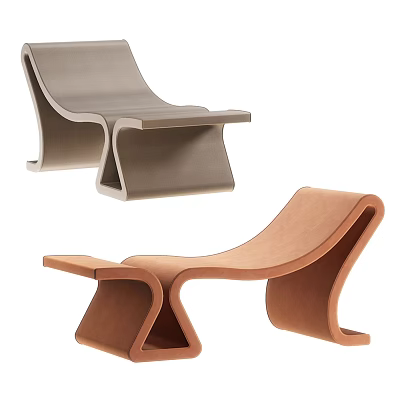 Modern Lounge Chair With Curved Structure In Gray And Brown Contemporary Design 3d model