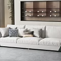 Modern Cream Three Seater Sofa With Decorative Pillows In Living Room