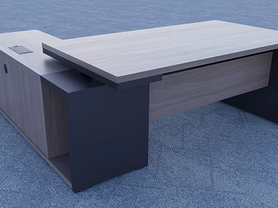 Modern Office Desk With Wooden Top Black Support Base And Drawer Storage 3d model