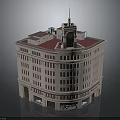 Classic Corner Building With Clock Tower Red Roof Arched Windows And Ground Floor Shops