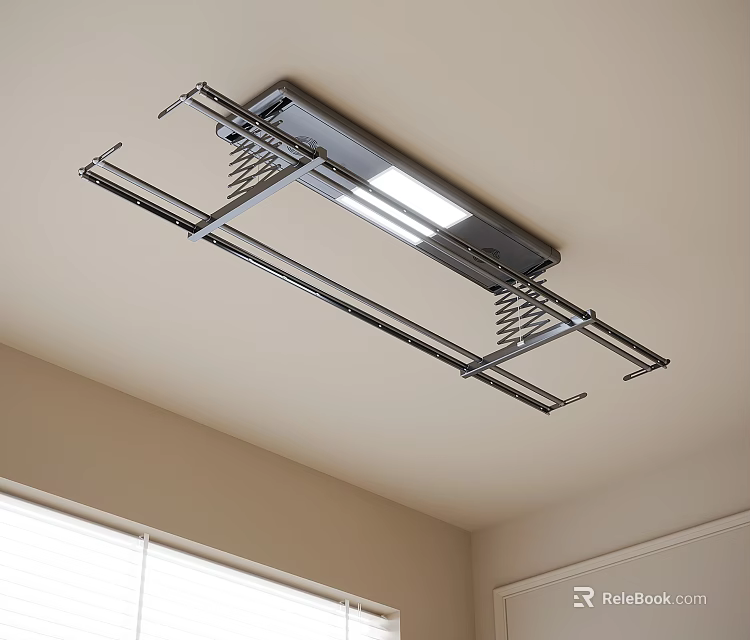Ceiling Mounted Electric Clothes Drying Rack With LED Light And Retractable Rails 3d model