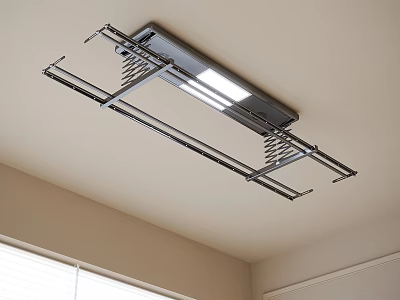 Ceiling Mounted Electric Clothes Drying Rack With LED Light And Retractable Rails 3d model