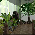 Natural Animal Museum Interior With Elephant Sculpture Green Plants And Wooden Walkway