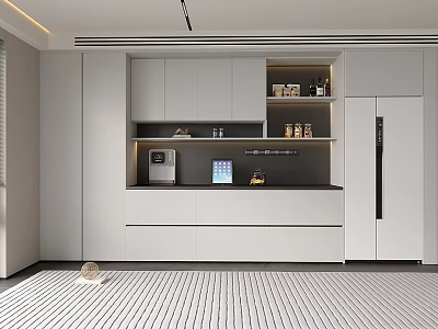 Modern Minimalist White Sideboard With Drawers And Open Shelves In Kitchen Space 3d model